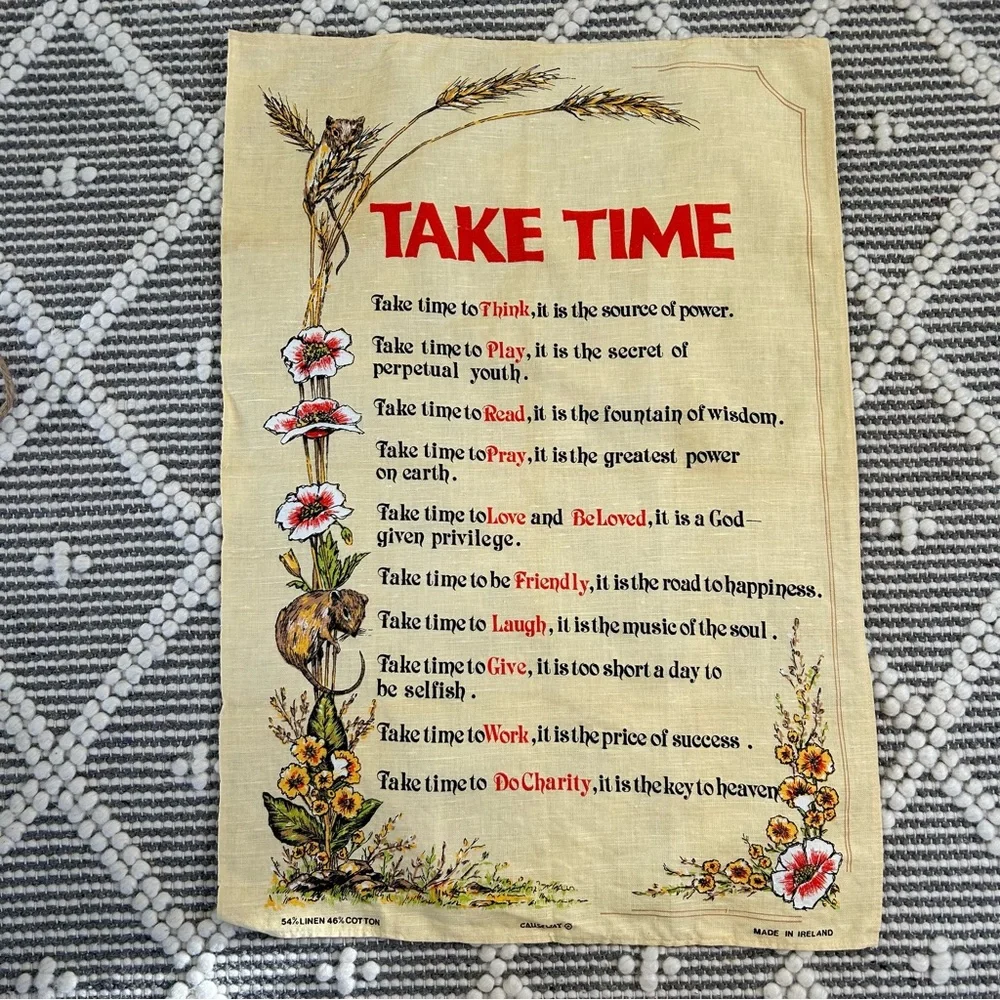 Vintage Irish Poem/ Prayer Linen Tea Towel